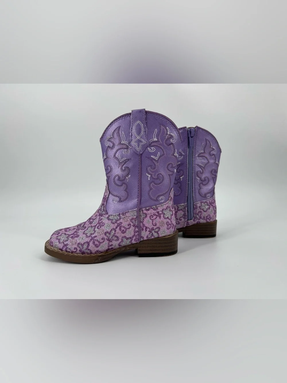 Roper Kids Lavender Floral Glitter Western Cowboy Boots - Toddler Size 6